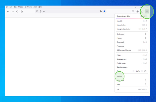 Open Firefox settings
